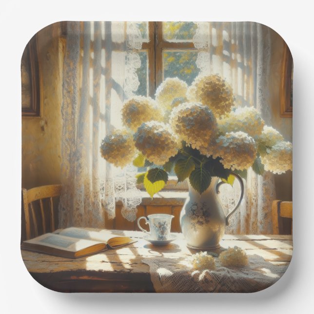 Plato De Papel Vintage Hydrangea Bouquet (Anverso)