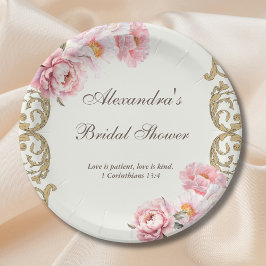 Plato De Papel Vintage Ivory Floral Peony Christian Bridal Shower