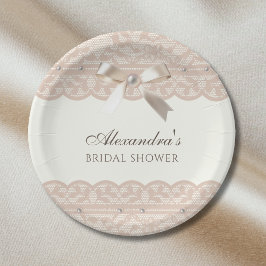 Plato De Papel Vintage Ivory Regency Satin Bow Bridal Shower