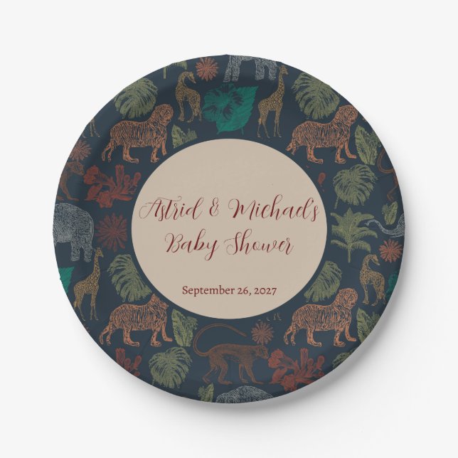 Plato De Papel Vintage Jungle Safari Baby Shower (Anverso)
