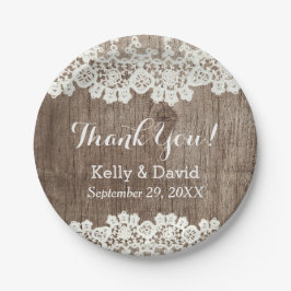 Plato De Papel Vintage Lace Barn Wood Rústico Boda Gracias