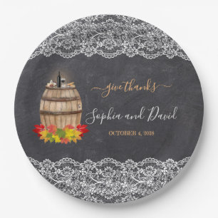 Plato De Papel Vintage Lace Winery Chalk Boda de Acción de Gracia