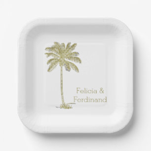 Plato De Papel Vintage Look Coconut Palm Tree