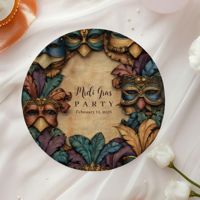Plato De Papel Vintage Masked Mardi Gras Masquerade (Subido por el creador)