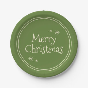 Plato De Papel Vintage Merry Christmas Cute y Simple Green
