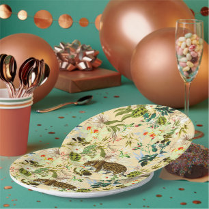 Plato De Papel Vintage Moderno Flor Jungla Tropical