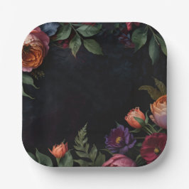 Plato De Papel Vintage moody rosas de boho floral oscuro