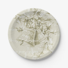 Plato De Papel Vintage navidad campanas neutras