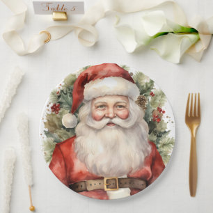 Plato De Papel Vintage Navidad Santa Claus Sonriendo