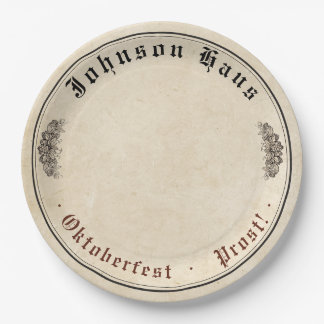 Plato De Papel Vintage Oktoberfest Casa de Cerveza de tu Nombre