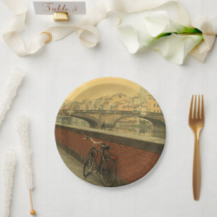 Plato De Papel Vintage Old Bridge en Florencia, Italia