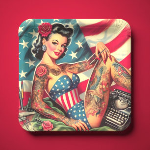Plato De Papel Vintage Old School Tattoo Pin Up