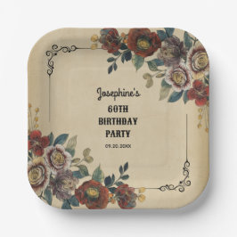 Plato De Papel Vintage Ornament Floral Birthday