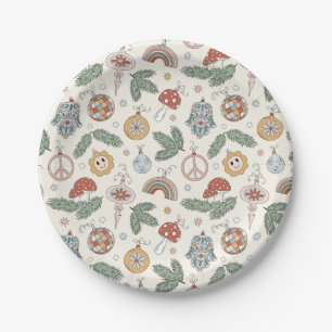 Plato De Papel Vintage Ornamentos de Navidad y carteles de paz