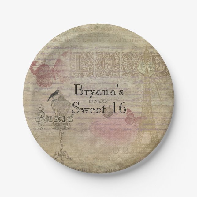 Plato De Papel Vintage Paris Moda Birthday Party Boda Plates (Anverso)