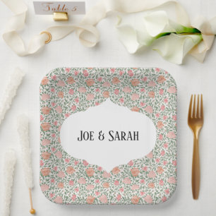 Plato De Papel Vintage Perfect Peach y Rosas Peach