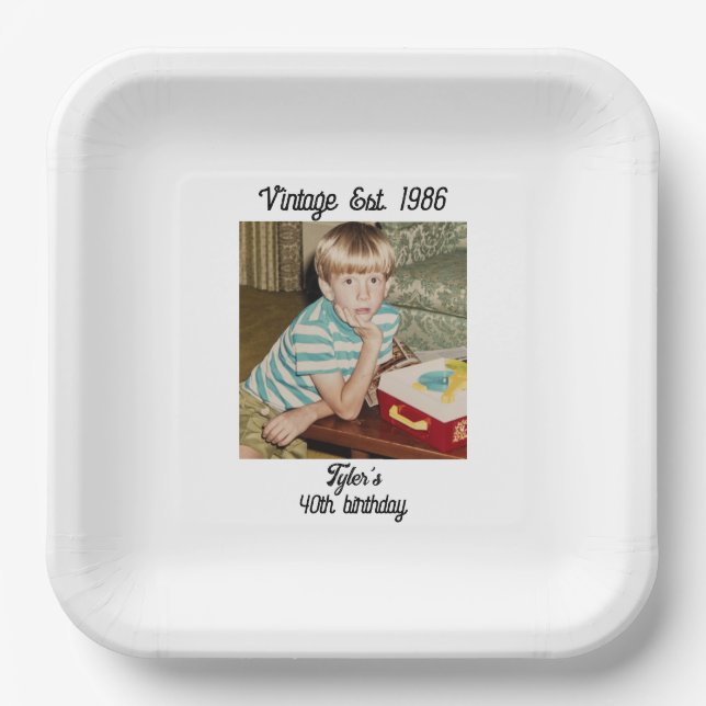 Plato De Papel Vintage Photo Birthday Personalized  (Anverso)