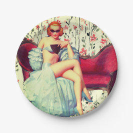 Plato De Papel Vintage pin up chica retro sureño bello pelirrojo