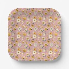 Plato De Papel Vintage Pink Floral Pattern Baby Shower Plate