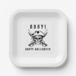 Plato De Papel Vintage Pirate Skull Halloween