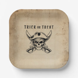 Plato De Papel Vintage Pirate Skull Trick Or Treat Halloween
