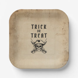Plato De Papel Vintage Pirate Skull Trick Or Treat Halloween