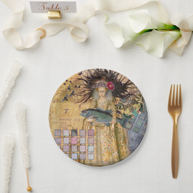 Plato De Papel Vintage Pisces Woman Gothic Classic (Boda)