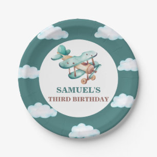 Plato De Papel Vintage Plane Birthday Invitación a vuelos Pap