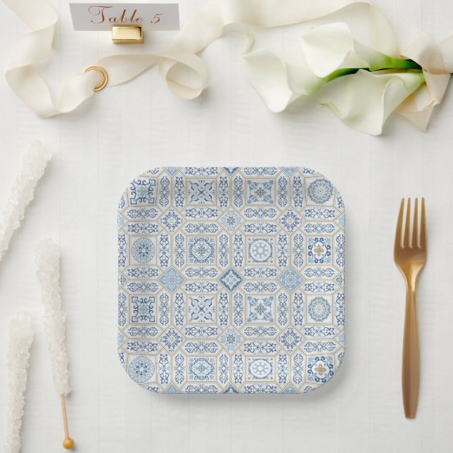 Plato De Papel Vintage Portugal Azulejo traditional (Boda)