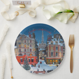 Plato De Papel Vintage pueblo de Navidades victorianos
