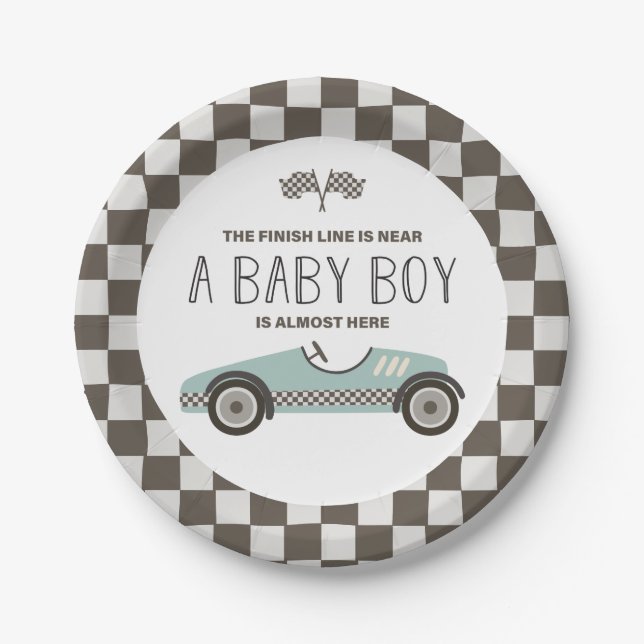 Plato De Papel Vintage Race Car Baby Shower (Anverso)