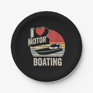 Plato De Papel Vintage Retro Me encanta el motor de Boating diver