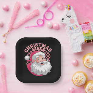 Plato De Papel Vintage Retro Santa Rosa Navidad