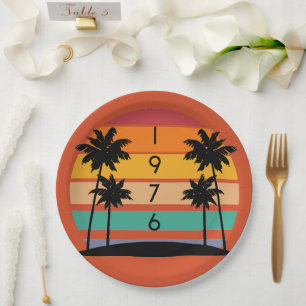 Plato De Papel Vintage retro Stripe Sunset de 1976