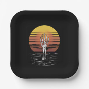 Plato De Papel Vintage Retro Sunset Halloween Zombie Hand Scary