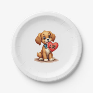 Plato De Papel Vintage Retro Valentine's Day Puppy Dog Valentine 