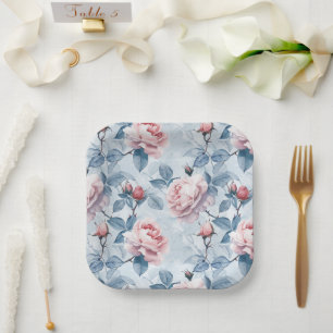 Plato De Papel Vintage, Rosas acuarelas