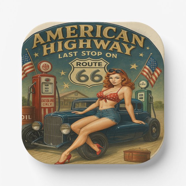 Plato De Papel Vintage Route 66 American Highway (Anverso)