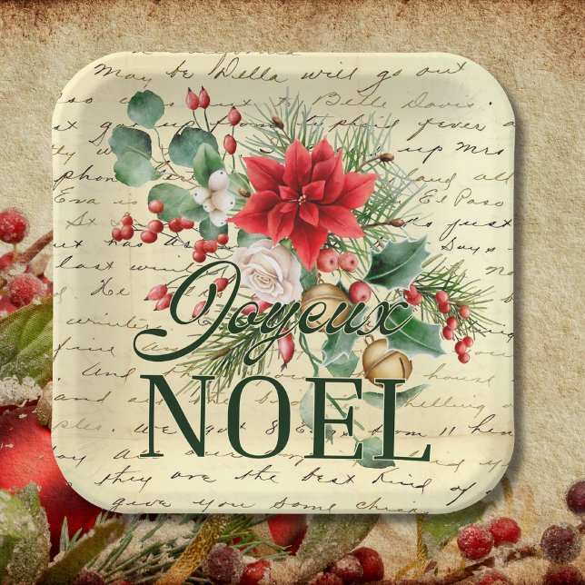 Plato De Papel Vintage Rustic French Joyeux Noel (Subido por el creador)
