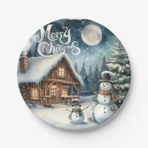 Plato De Papel Vintage/Rustic/Snowman/Navidades