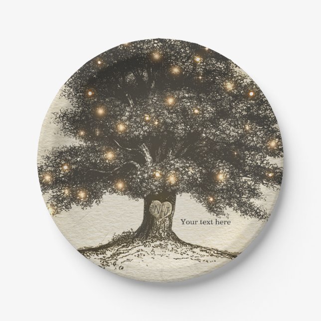 Plato De Papel Vintage Rustic Tree & Light Wedding (Anverso)
