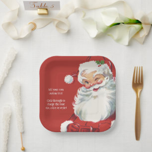 Plato De Papel Vintage Santa Claus, Fiesta de Navidades