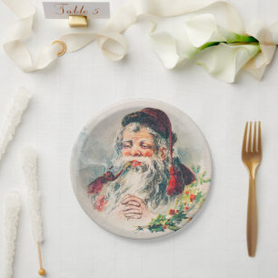 Plato De Papel Vintage Santa Claus Ilustracion Papel de vacacione