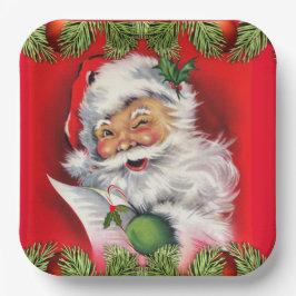 Plato De Papel Vintage Santa Claus Navidades Placa de papel