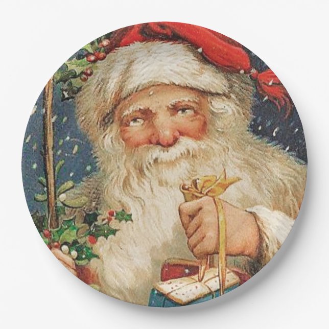Plato De Papel Vintage Santa Delivers (Anverso)