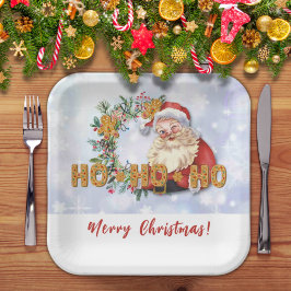 Plato De Papel Vintage Santa & Gingerbread Ho-Ho-Ho