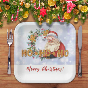 Plato De Papel Vintage Santa & Gingerbread Ho-Ho-Ho