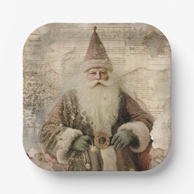 Plato De Papel Vintage Santa Holiday (Anverso)