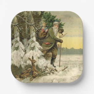 Plato De Papel Vintage Santa Navidades Fiesta victoriana