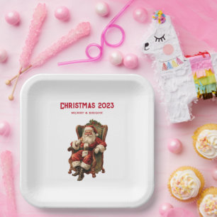 Plato De Papel Vintage Santa Navidades Tradicionales